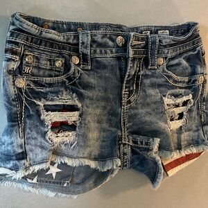 Miss Me Distressed Denim Shorts with Flag Accent